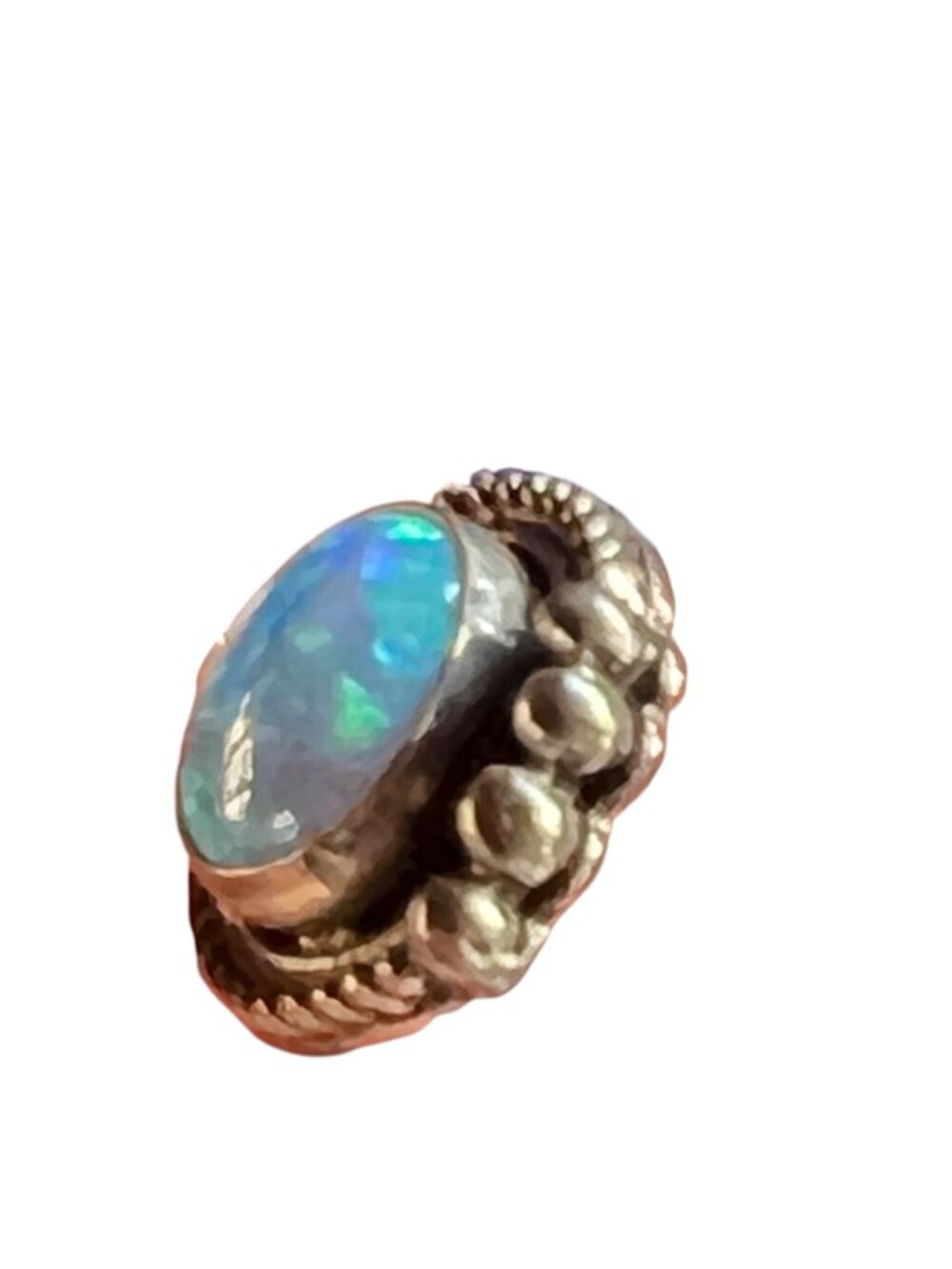 Navajo 925 Pendant SS Blue Opal Rope & Bead 5/8" x .5" Wide - Picture 6 of 8